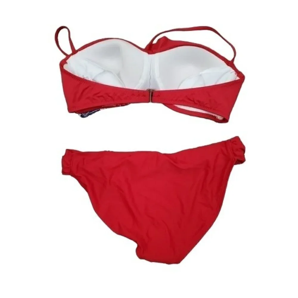 BECCA red polka dot Pinup ruffle bandeau bikini swimsuit women's size large